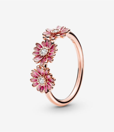 Pandora Moments Pink Daisy Flower Trio Ring Size 6