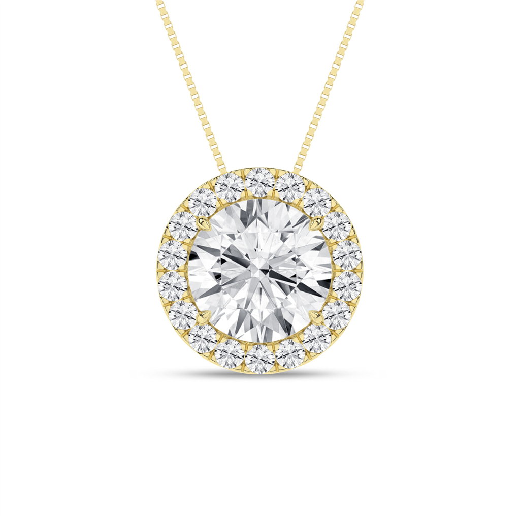 Revelation 14K Gold Lab Grown Round With Halo Diamond Pendant Necklace