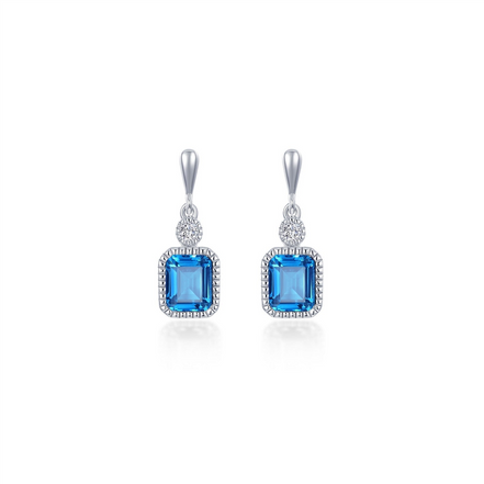 Lafonn Sterling Silver Simulated DIamond And Blue Topaz December Birthstone Dangle Earring
