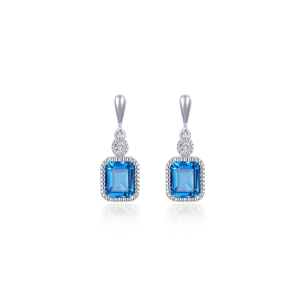 Lafonn Sterling Silver Simulated DIamond And Blue Topaz December Birthstone Dangle Earring