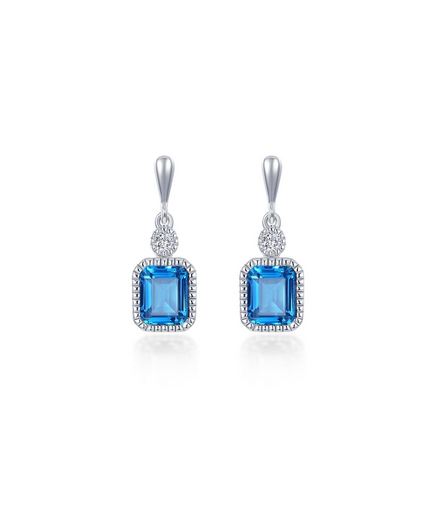 Lafonn Sterling Silver Simulated DIamond And Blue Topaz December Birthstone Dangle Earring