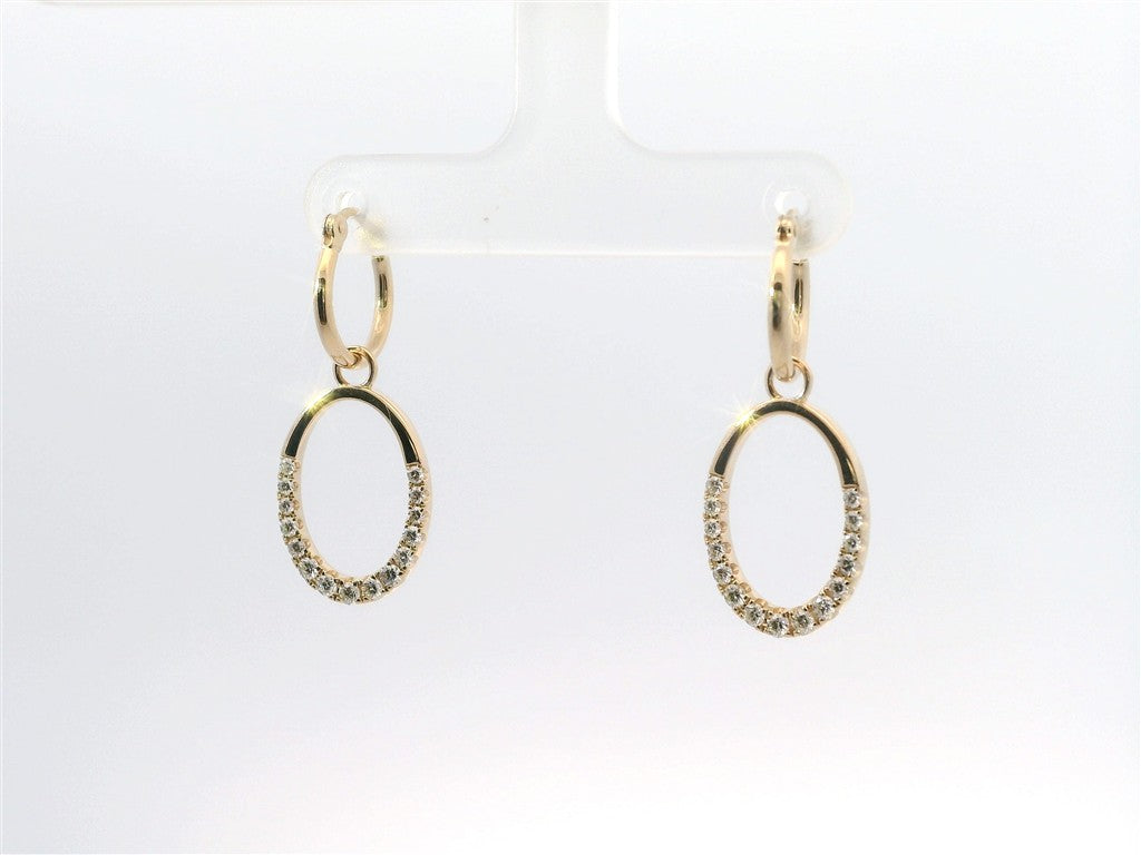 14K Yellow Gold And 0.53 CTW Diamond Oval Shaped Drop Dangle Earrings