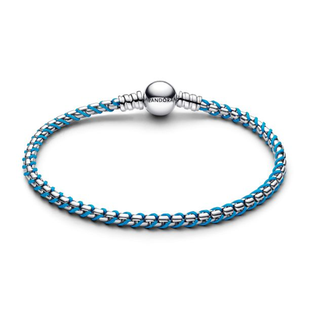 Pandora Moments Blue Cord Snake Chain Bracelet Size 20