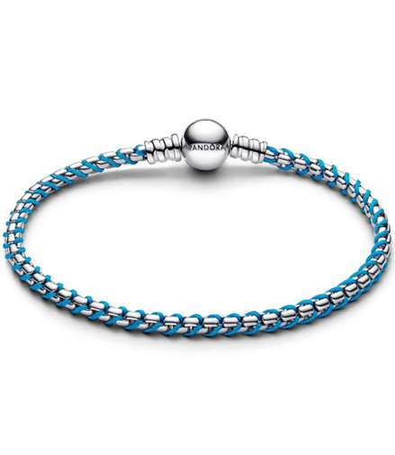 Pandora Moments Blue Cord Snake Chain Bracelet Size 20
