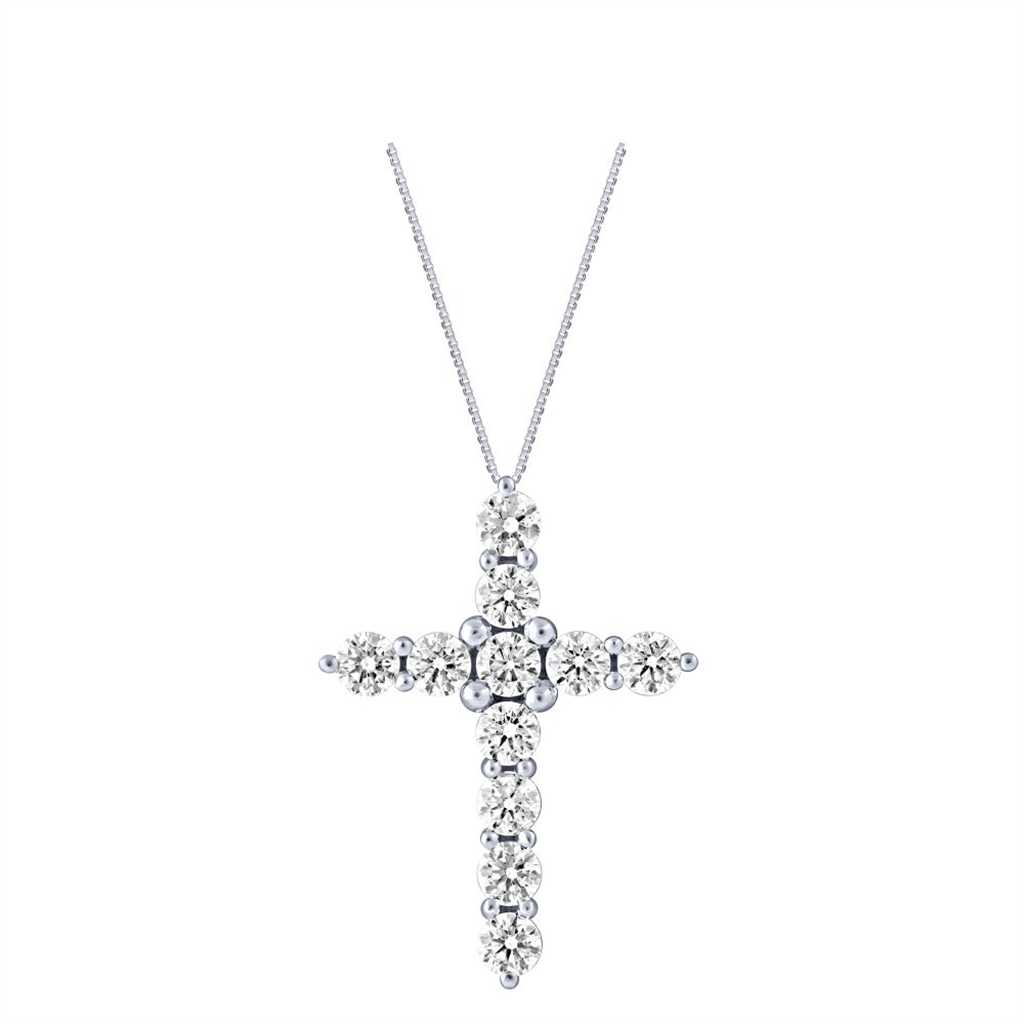 14K White Gold Diamond Cross Necklace