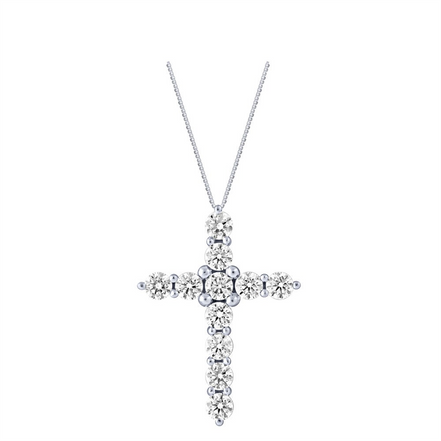 14K White Gold Diamond Cross Necklace