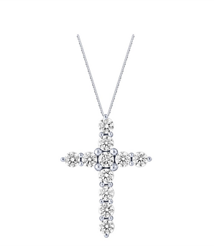 14K White Gold Diamond Cross Necklace