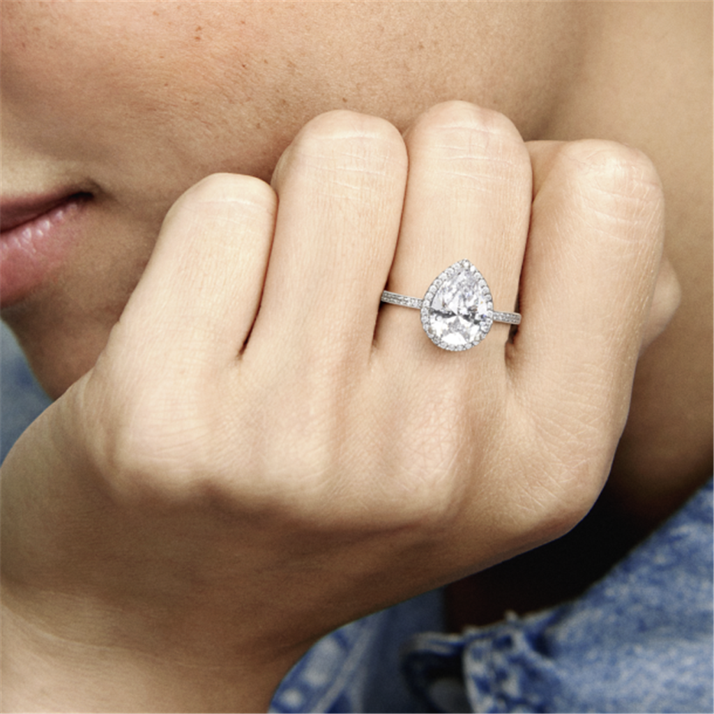 Pandora Timeless Sparkling Teardrop Halo Ring Size 8.5