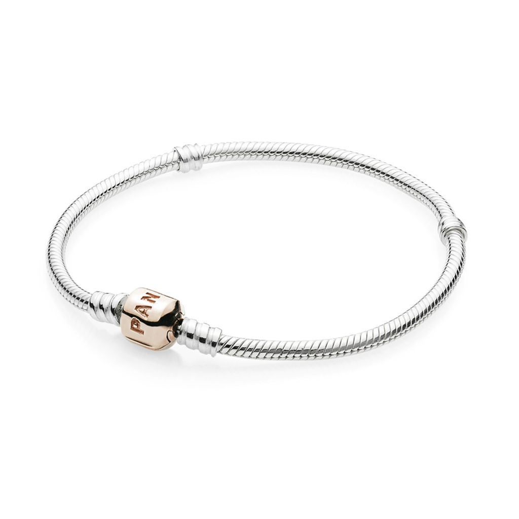 Pandora Moments Rose Barrel Clasp Snake Chain Bracelet Size 20