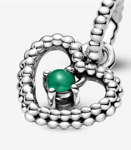 Pandora Moments May Rainforest Green Beaded Heart Dangle Charm