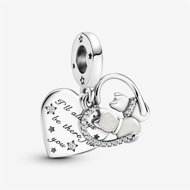Pandora Moments "I'll Always Be There For You" Cats And Hearts Dangle Charm