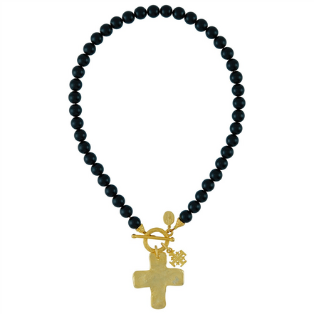 Susan Shaw Double Cross Onyx Necklace