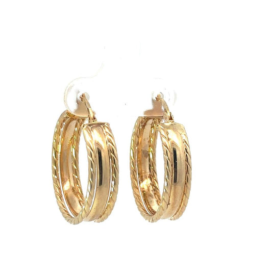 14K Yellow Gold Braided Round Hoop Earrings