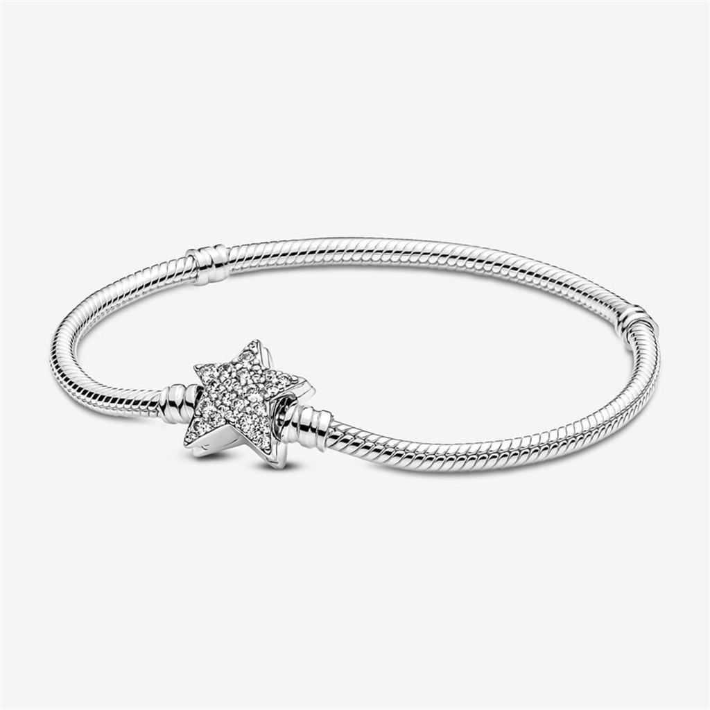 Pandora Moments Asymmetric Star Clasp Snake Chain Bracelet Size 19