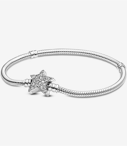 Pandora Moments Asymmetric Star Clasp Snake Chain Bracelet Size 19