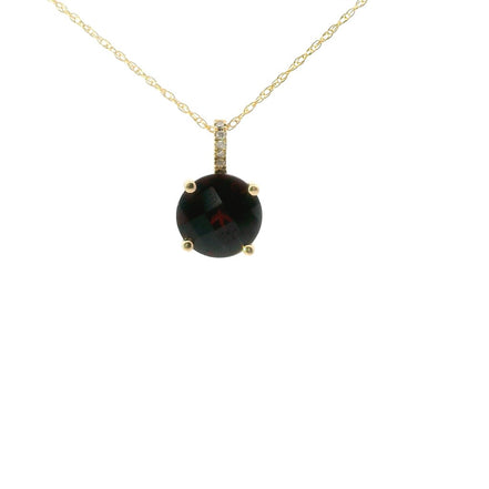 14K Yellow Gold Diamond And Round Garnet Pendant Necklace