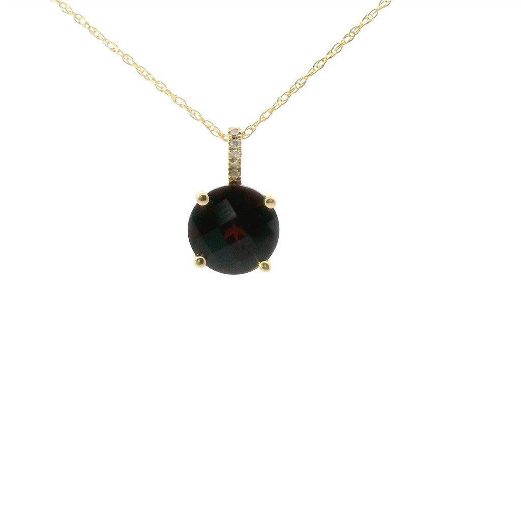 14K Yellow Gold Diamond And Round Garnet Pendant Necklace