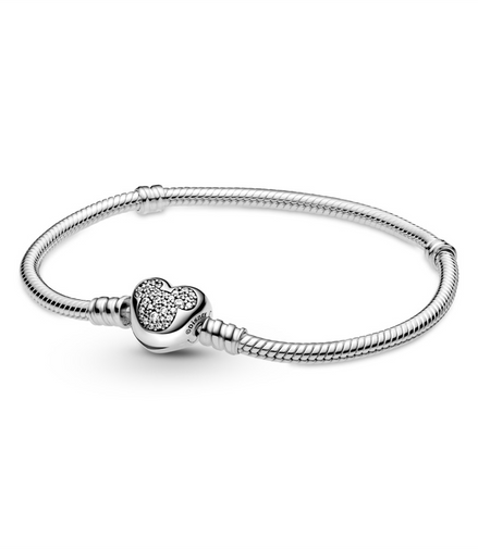 Pandora Disney Mickey Mouse Heart Clasp Snake Chain Bracelet Size 21