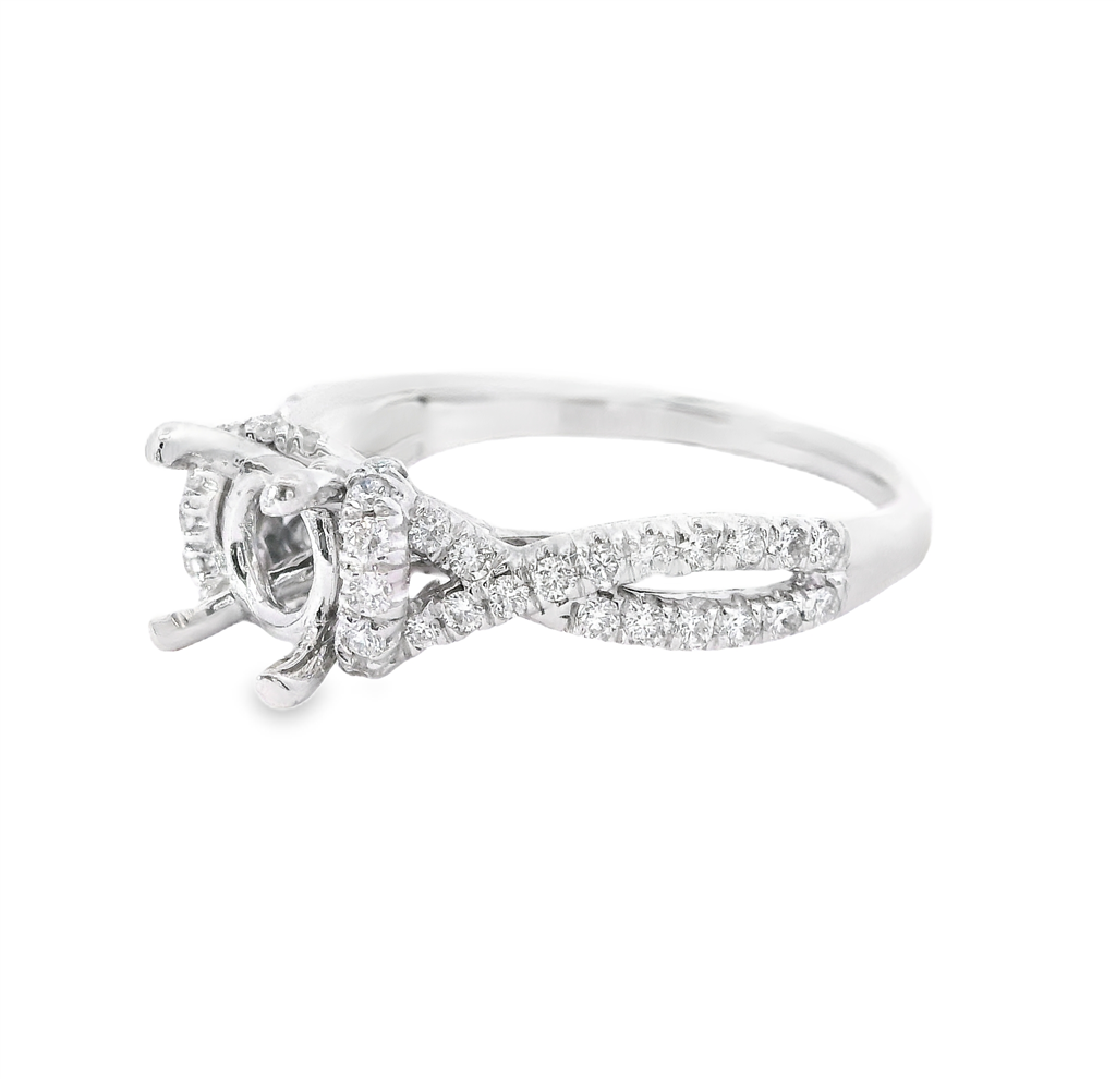 14K White Gold Diamond Semi-Mount Halo Engagement Ring