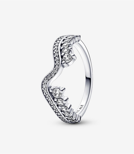 Pandora Timeless Sparkling Asymmetric Wave Ring Size 7