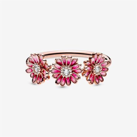 Pandora Moments Pink Daisy Flower Trio Ring Size 6