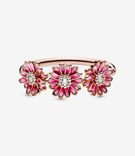 Pandora Moments Pink Daisy Flower Trio Ring Size 6