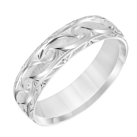 Fredrick Goldman 14K White Gold Low Dome Carved Wedding Band