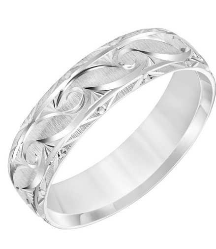 Fredrick Goldman 14K White Gold Low Dome Broken Edge Carved Wedding Band Size 10