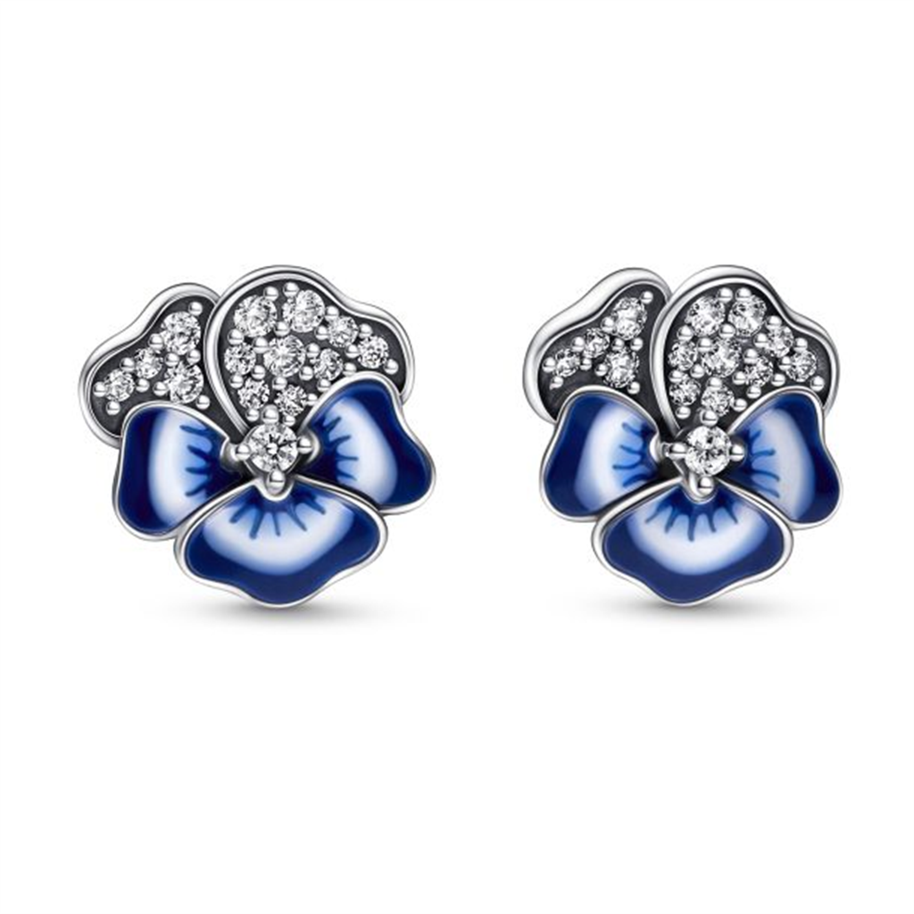 Pandora Moments Blue Pansy Flower Stud Earrings
