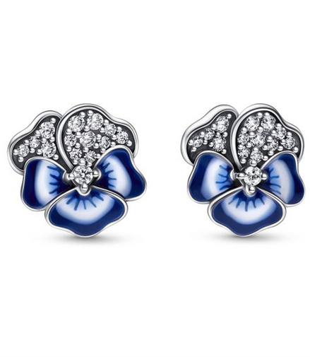 Pandora Moments Blue Pansy Flower Stud Earrings