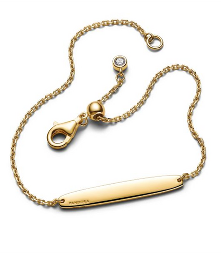Pandora Engravable Bar Gold-Plated Chain Bracelet Size 18