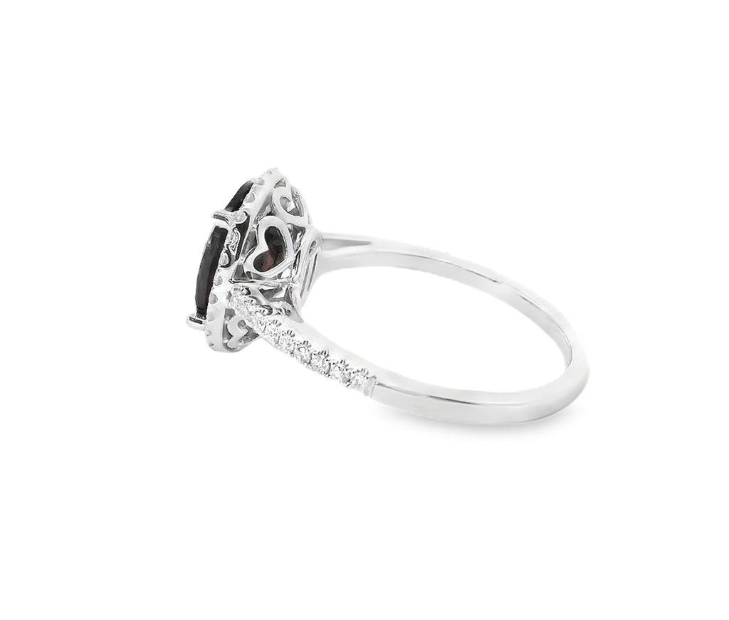 14K White Gold, Diamond And Garnet Oval Shaped Fashion Ring