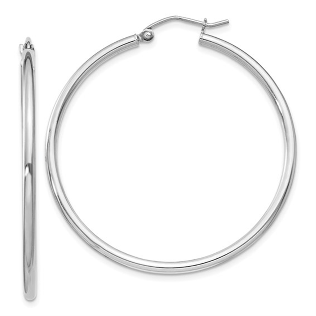 Sterling Silver Rhodium-plated 2mm Round Hoop Earrings