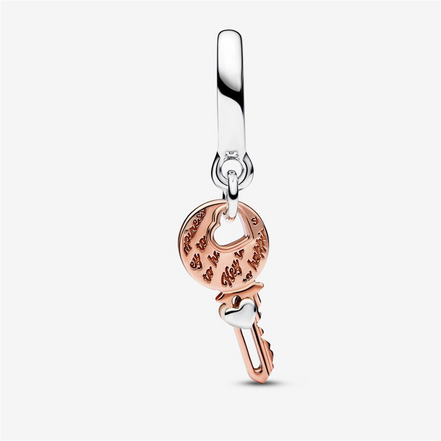 Pandora Moments Two-Tone key & Sliding Heart Dangle Charm