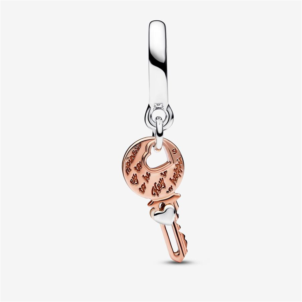 Pandora Moments Two-Tone key & Sliding Heart Dangle Charm