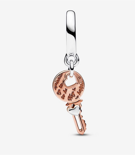 Pandora Moments Two-Tone key & Sliding Heart Dangle Charm