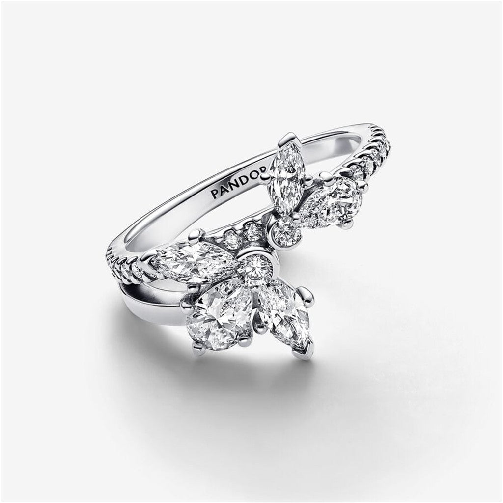 Pandora Timeless Sparkling Asymmetrical Herbarium Cluster Ring Size 8.5
