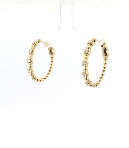 14K Yelllow Gold And 0.41 CTW Diamond Beaded Hoop Earrings