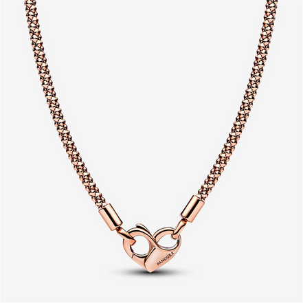 Pandora Moments Rose Heart Clasp Studded Chain Necklace 45 cm