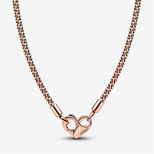 Pandora Moments Rose Heart Clasp Studded Chain Necklace 45 cm
