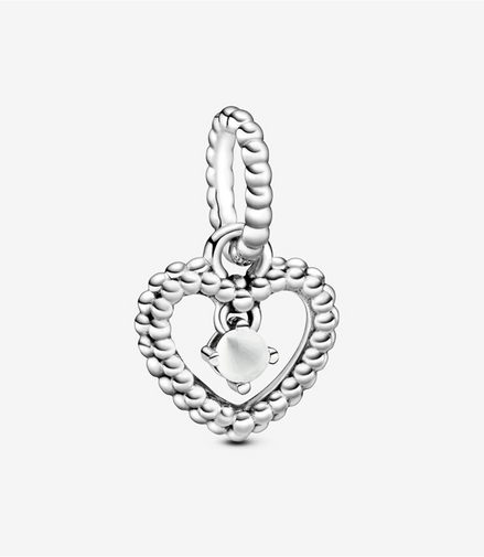 Pandora Moments April Milky White Beaded Heart Dangle Charm