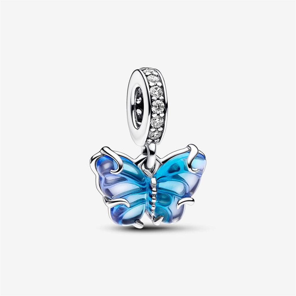 Pandora Moments Blue Murano Glass Butterfly Dangle Charm
