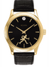 Bulova Men's Wake Forest "Walking Deac" Gold Plated And Diamond Accent Black Dial Watch