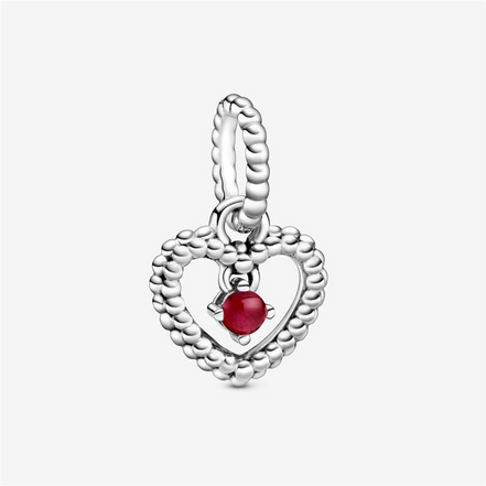 Pandora Moments January Dark Red Beaded Heart Dangle Charm