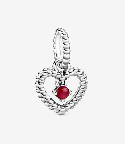 Pandora Moments January Dark Red Beaded Heart Dangle Charm