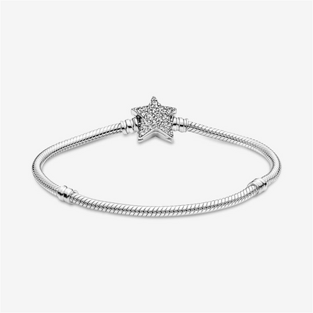 Pandora Moments Asymmetric Star Clasp Snake Chain Bracelet Size 19