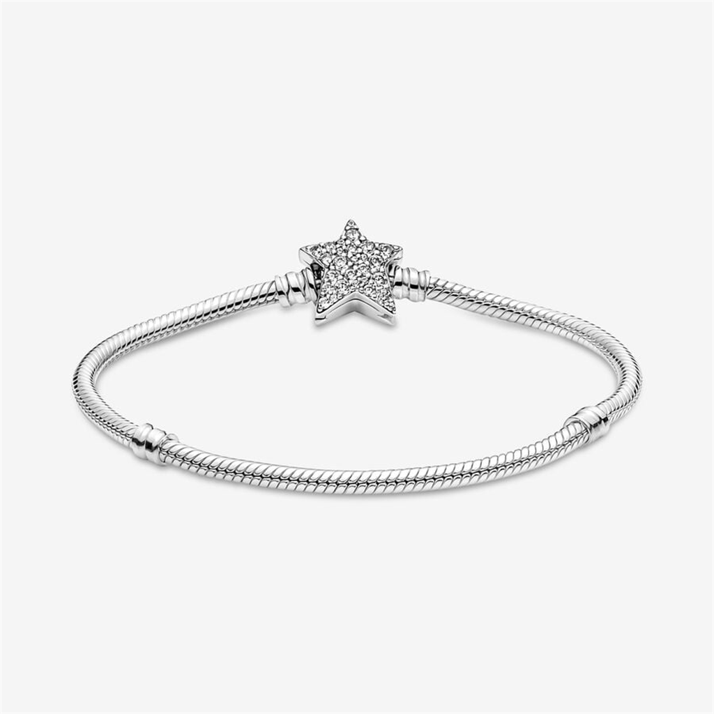 Pandora Moments Asymmetric Star Clasp Snake Chain Bracelet Size 19