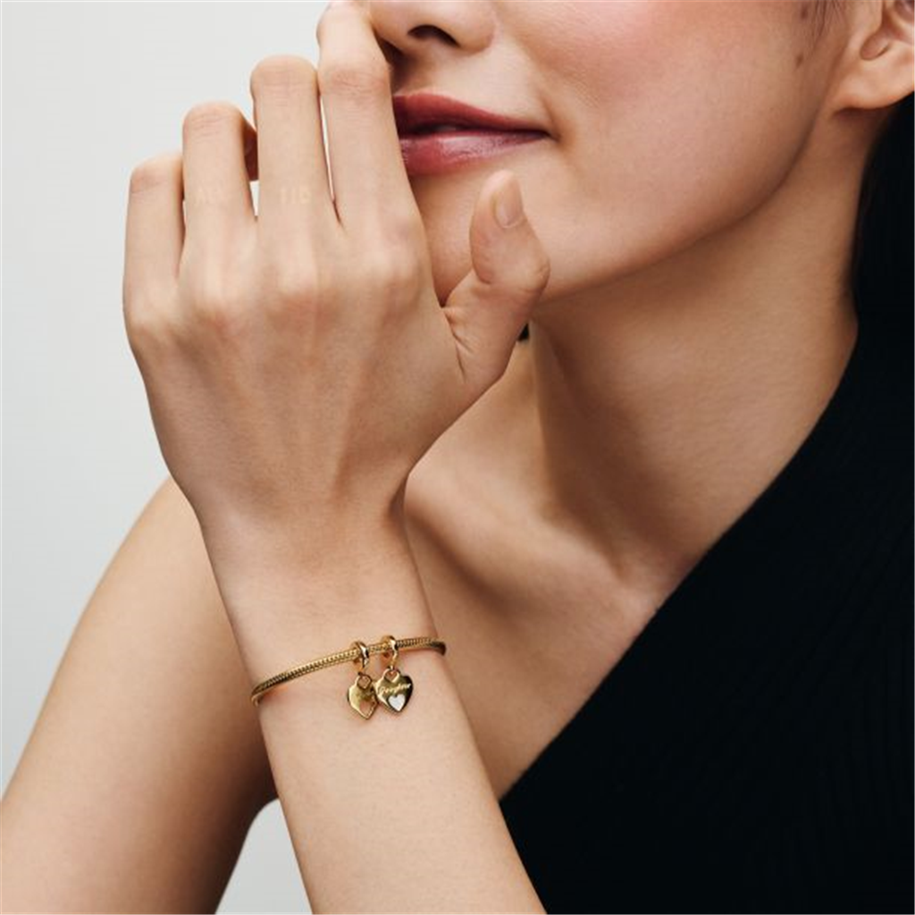 Pandora Mother & Daughter Double Heart Splittable Gold-Plated Dangle Charm