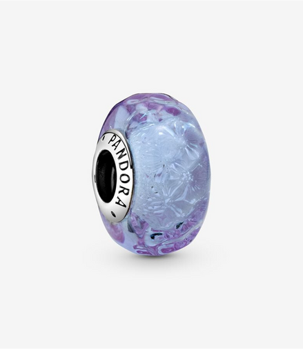 Pandora Moments Wavy Iiridescent And Lavender Murano Glass Charm