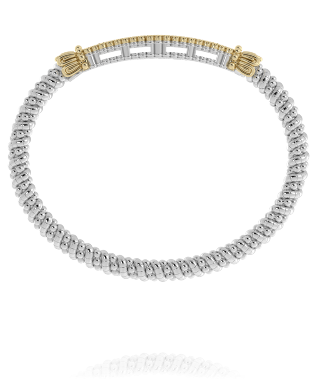 Alwand Vahan 14K Yellow Gold and Sterling Silver Diamond Cluster 4mm Closed Bracelet